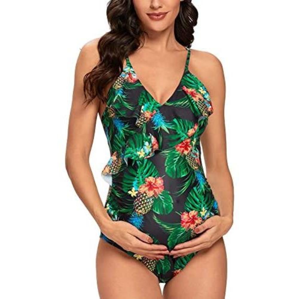 Tempotrek One Piece Maternity Swimsuits Ruffle Flounce Swimwear Falbala Halter